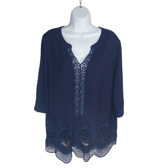 Mahée Tunic Top Lace Navy Blue L - Picture 1 of 9